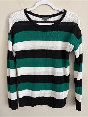 The Limited Women’s Crewneck Striped Sweater - Black, White & Green